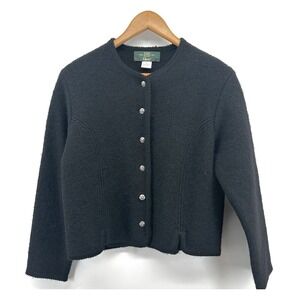 VTG Orvis Sweater Womens XL Black Wool Cardigan Old Money Dark Academia GG20